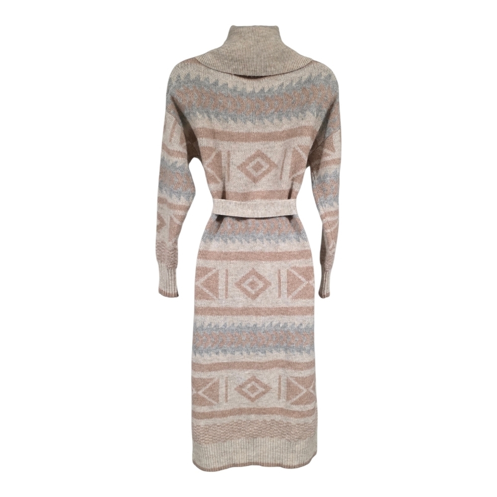 London Kaye Southwestern Belted Longline Cardigan Sweater Coat Cream Gray S/M - Picture 5 of 5
